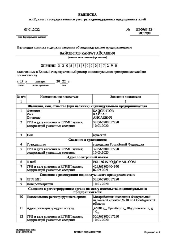 Выписка ЕГРИП